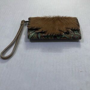 Brown and Green Fur Accent Wristlet
